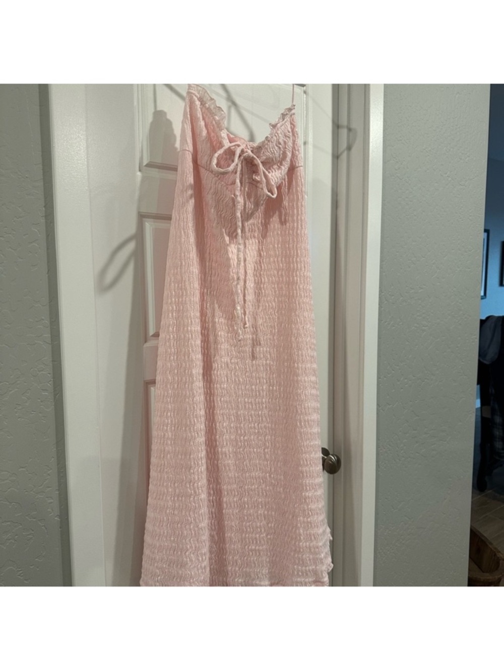 Free People Pale Pink Smocked Maxi Dress with Tie Front